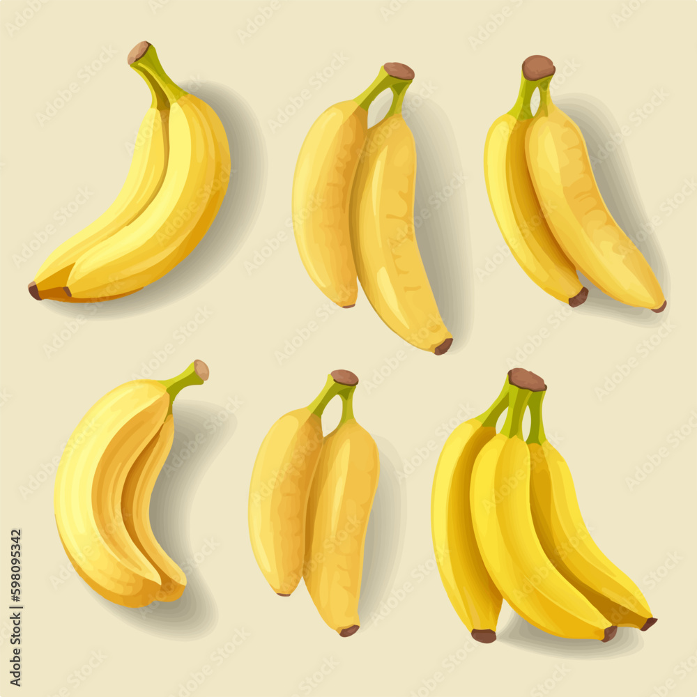A set of banana vector buttons in different colors.