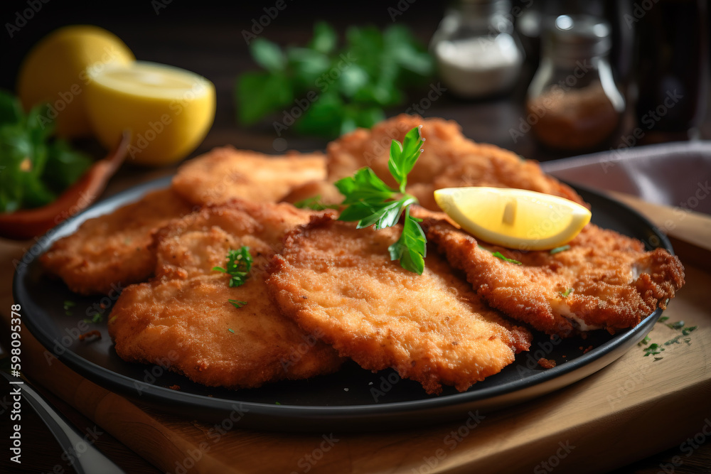 Golden Fried Austrian Schnitzel, AI Generated