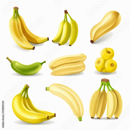 Set of banana vector silhouettes in different poses.