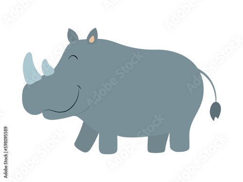 Cute vector rhinoceros isolated on white background. Cartoon jungle animal. Funny rhino