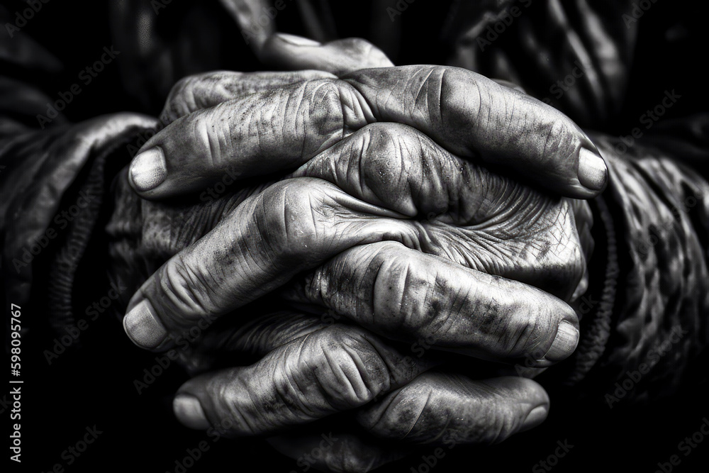  a persons hands detailed texture close-up, ai