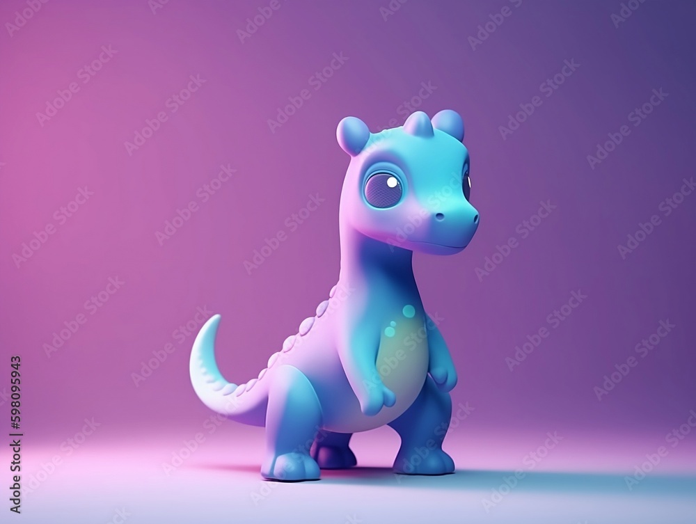 A kawaii 3d rendering purple dinosaur on accent lighting and gradient background