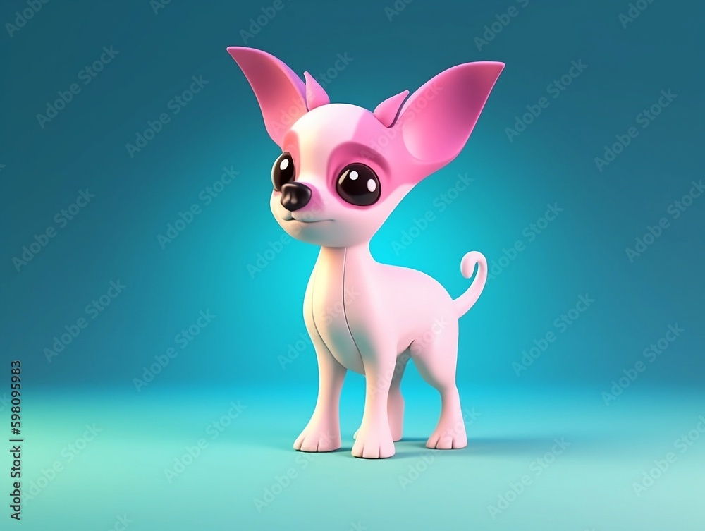 A kawaii 3d rendering white chihuahua on accent lighting and gradient background
