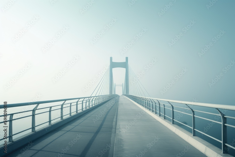 Bridge in the fog. Minimalist photography. Generative AI.