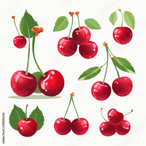 A collection of stylized Cherry illustrations in vector format.