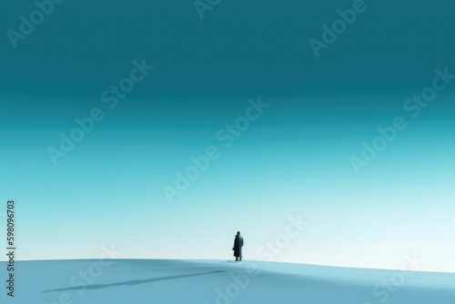 Silhouette of a person on the beach or snow. Minimalist photography. Generative AI. © Let's-Get-Creative