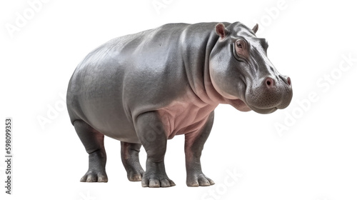 Hippopotamus walking isolated on transparent background created with generative AI technology