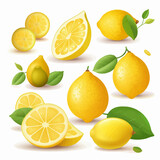 A collection of lemon illustrations with a tropical theme