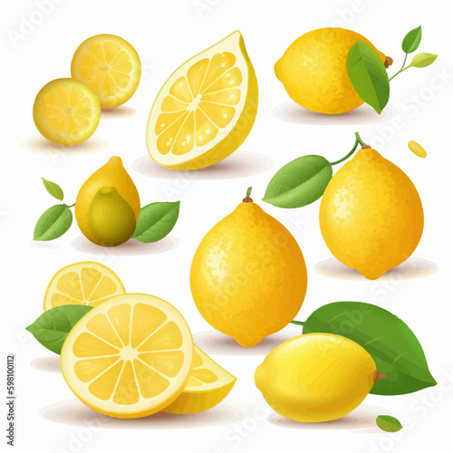 A collection of lemon illustrations with a tropical theme