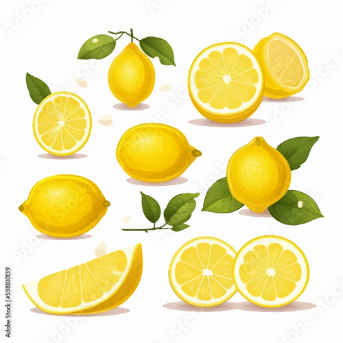 A set of lemon illustrations with a botanical feel