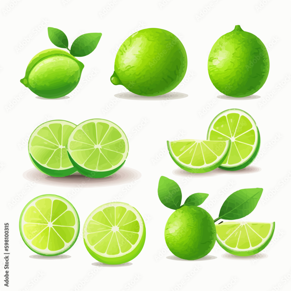 An illustration of a juicy Lime with droplets and splashes for added realism