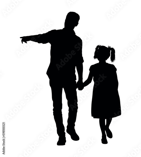 Father holding his daughter s hand while walking together silhouette.