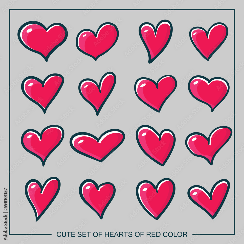 Cute set of hearts of red color of different shapes isolated Cute set of hearts of red color of different shapes isolated