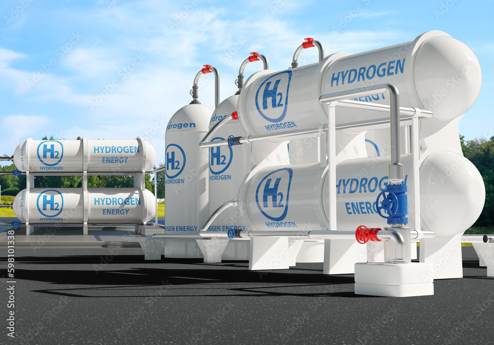 Hydrogen tanks. Fuel station storage. Plant for production of hydrogen