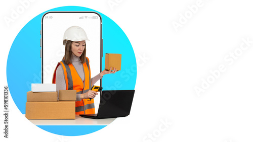Warehouse worker woman. Gir...