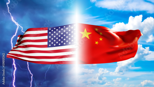 America and China. US flag ...