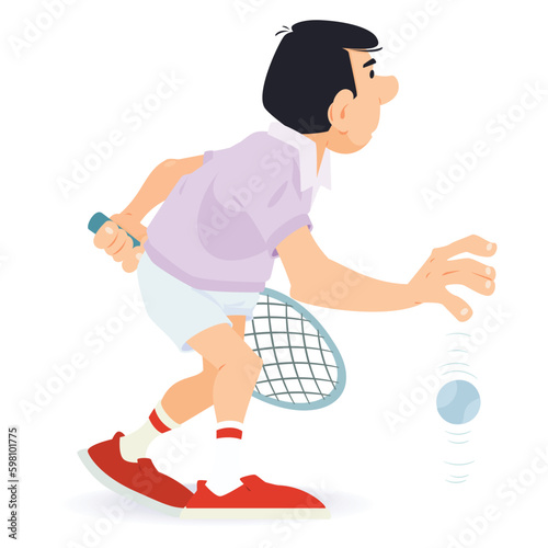 Man with tennis ball playing tennis. Funny people. Illustration for internet and mobile website.