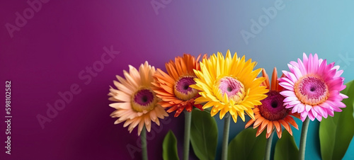 Spring banner for 8 march  mother s day  colorful vibrant bouquet of various flowers. Generative AI