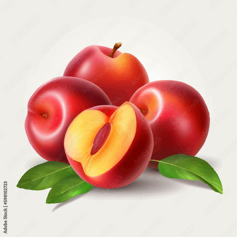 Nectarine fruit sticker set with a cartoon style and different poses