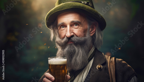 German man holding a large beer during the oktoberfest. Generative AI illustrations