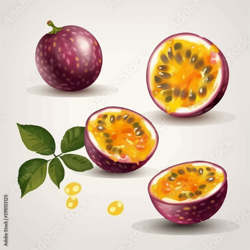 Vector illustration of a Passion Fruit with a white background