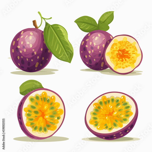 Passion Fruit vector graphic with a leaf and flower