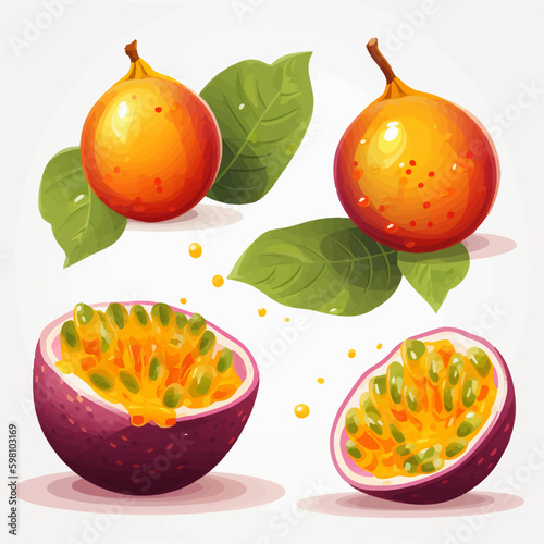 Vector illustration of a ripe Passion Fruit with a green stem
