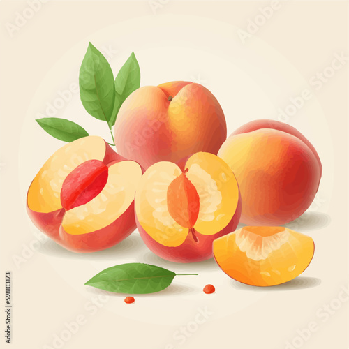 Set of vector illustrations showcasing the vibrant colors of peaches.