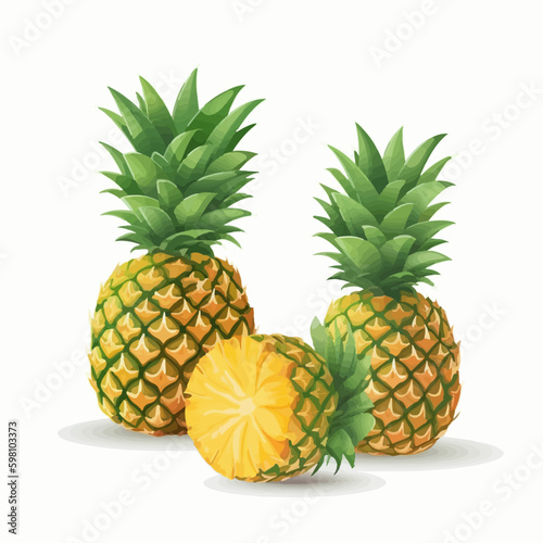 Set of vector images featuring ripe and tropical pineapples.