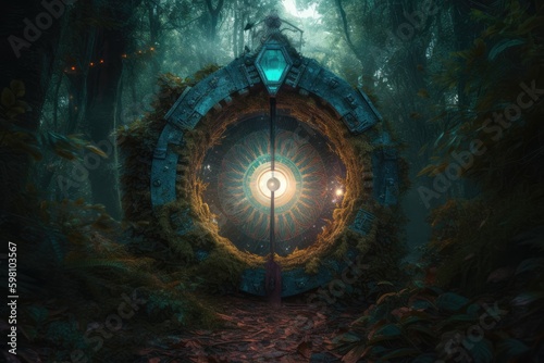 Mystical portal appeared in the middle of the forest, offering a glimpse into a world of fantasy beyond. Generative AI