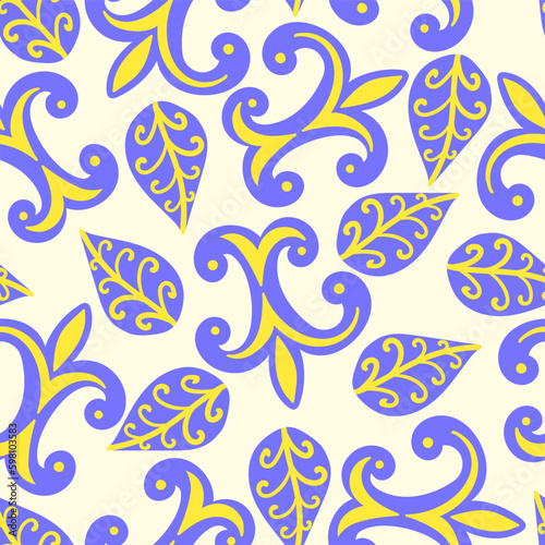 vector purple and yellow modern baroque design seamless pattern on white