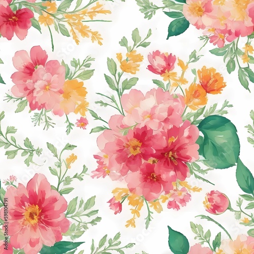 A Seamless Pattern of Pink Roses and Red Blossoms