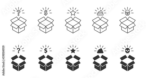 Open box icon set. Surprise concept. Vector illustration.