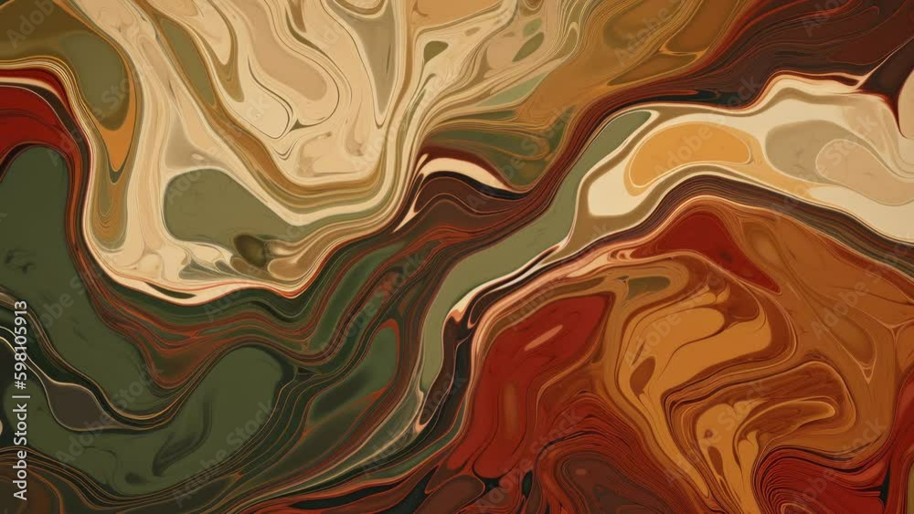 Abstract liquid background, colored fluid flow motion video with dissolving effect for business purpose with earth tone