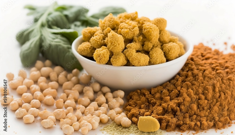 Crunchy chickpea or lentil snacks with bold seasonings, yellowish-brown in color, with an irregular shape and a spicy seasoning flavor. Crunchy chickpea or lentil snacks with bold seasonings, yellowish-brown in color, with an irregular shape and a spicy seasoning flavor.