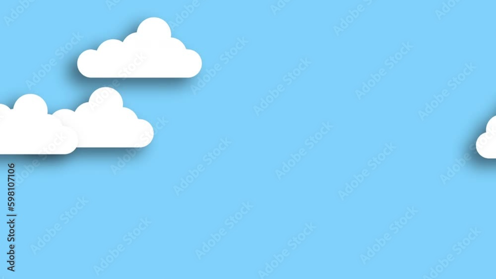 Cartoon clouds floating on the blue sky background. Seamless 4k looping animation.