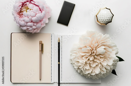 Workspace with diary notebo...