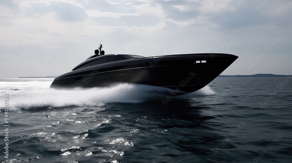Black modern futuristic superyacht. Generative AI Black modern futuristic superyacht. Generative AI