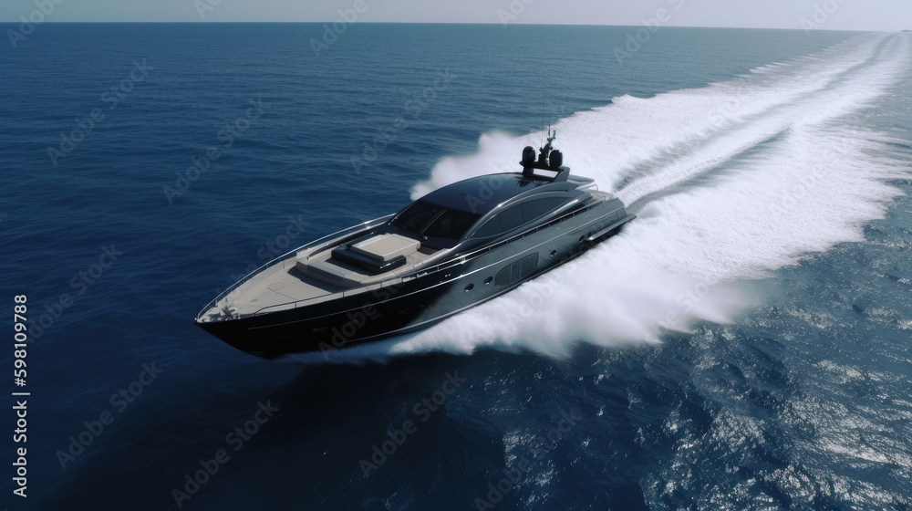 Fototapeta premium Black modern futuristic superyacht. Generative AI