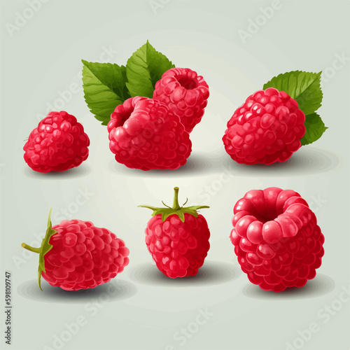 Create a fruity vibe with this set of raspberry vector illustrations.