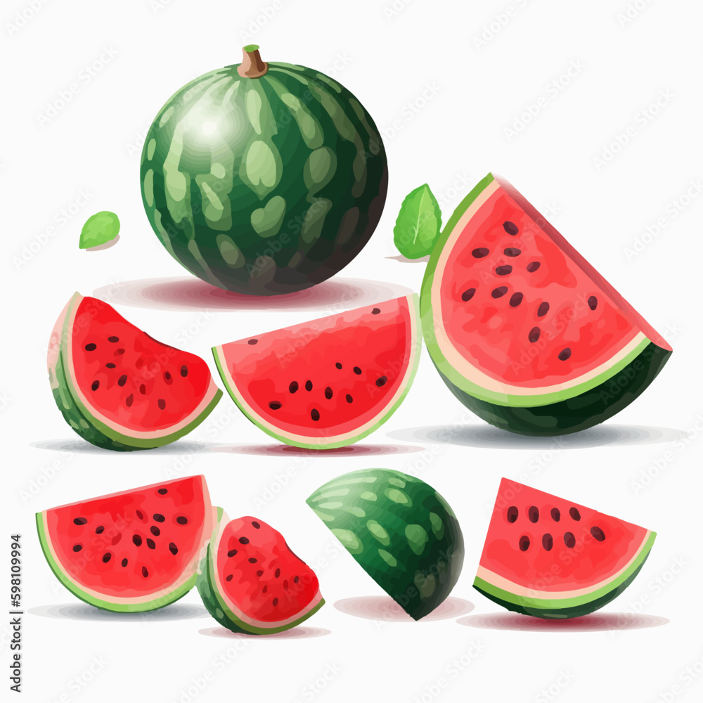 A refreshing set of watermelon vector illustrations, perfect for summer designs. A refreshing set of watermelon vector illustrations, perfect for summer designs.