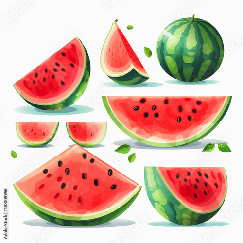 A pack of colorful watermelon stickers in a vector format for your creative projects.