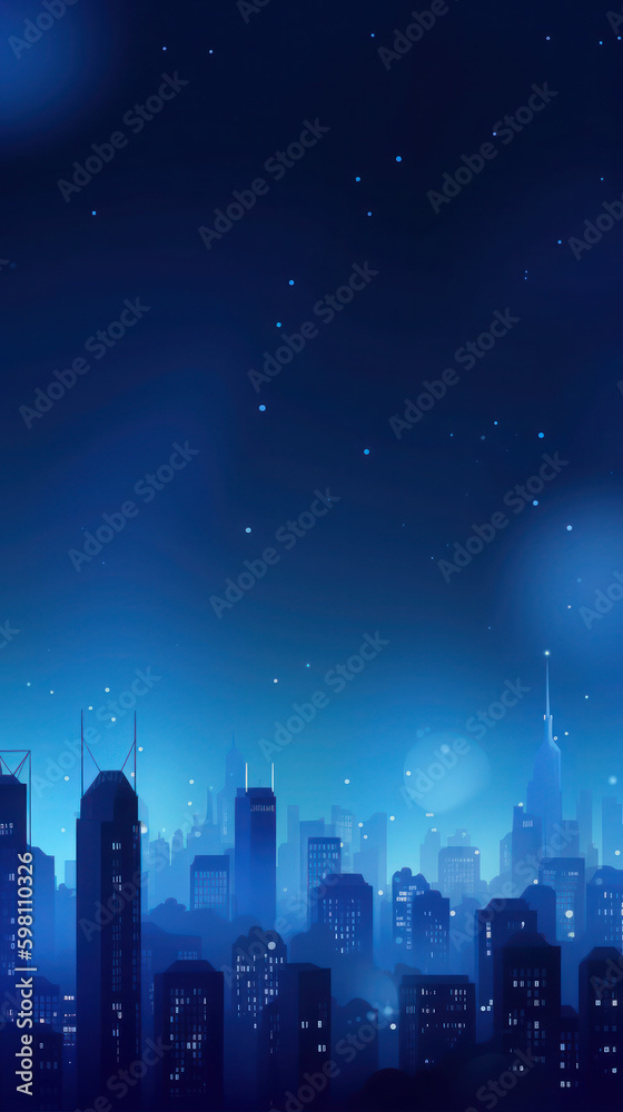 blue texture of the night city. Modern skyscrapers, panorama of high-rise buildings, urban background. ai generative