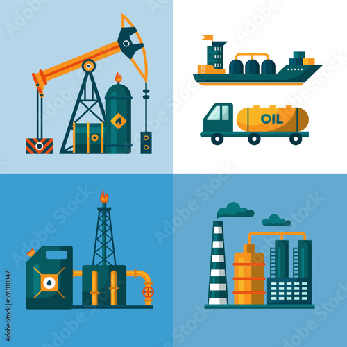 Gas oil industry. concept vector illustrations in circle backgrounds. Oil production