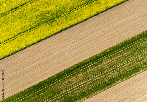 Aerial landscape with different crops
