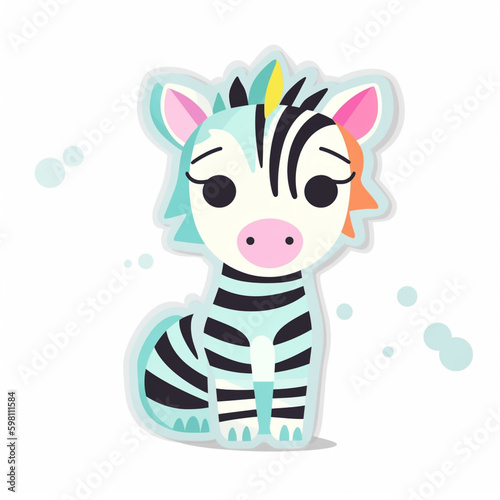 cute little colorful zebra sticker art illustration