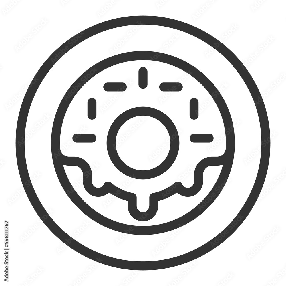 Sweet donut on a plate - icon, illustration on white background, outline style Sweet donut on a plate - icon, illustration on white background, outline style