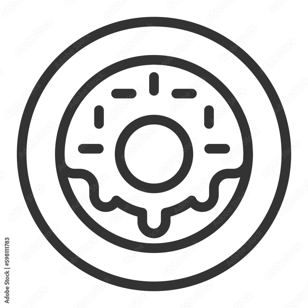 Sweet donut on a plate - icon, illustration on white background, outline style Sweet donut on a plate - icon, illustration on white background, outline style