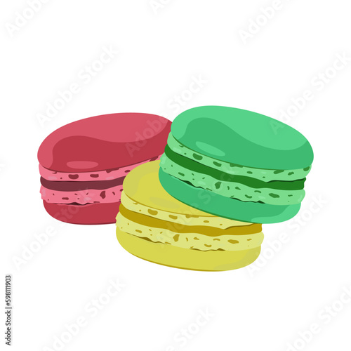 Vector illustration of a macaroon isolated on a white background. Sweetness. Color food print.