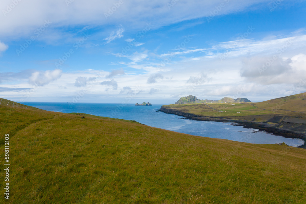 Vestmannaeyjar island beach day view, Iceland landscape. Vestmannaeyjar island beach day view, Iceland landscape.